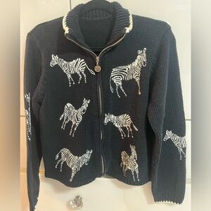 Vintage black & white zebra print zippered sweater gorgeous 1990’s